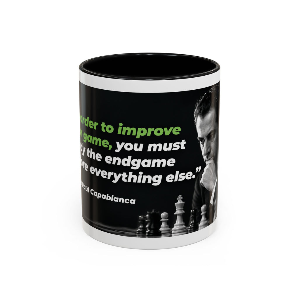 Accent Coffee Mug — "To Improve Your Game, Study the Endgame" José Capablanca Chess Quote