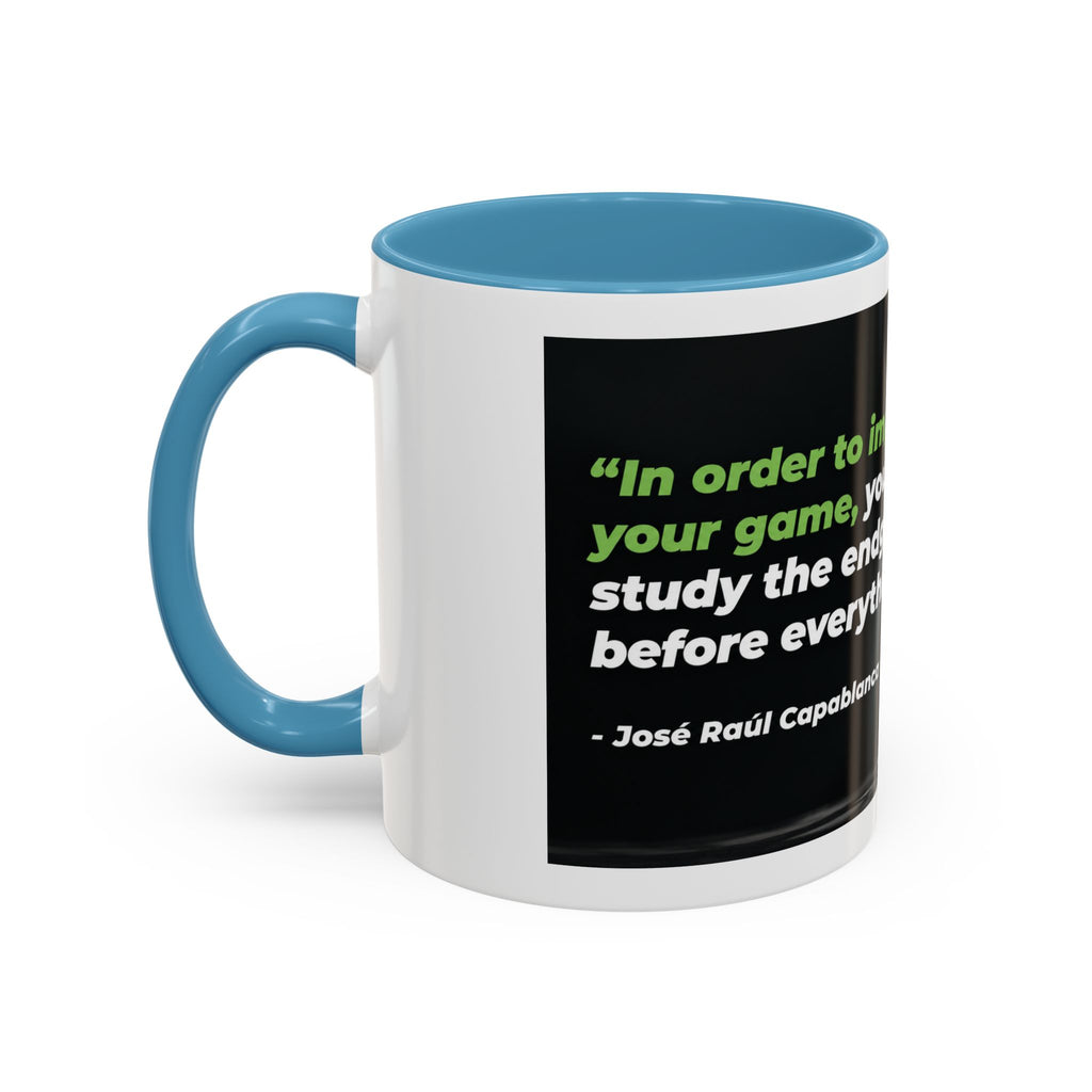 Accent Coffee Mug — "To Improve Your Game, Study the Endgame" José Capablanca Chess Quote