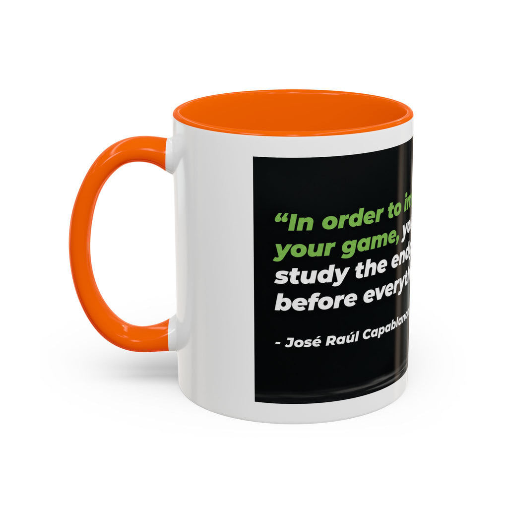 Accent Coffee Mug — "To Improve Your Game, Study the Endgame" José Capablanca Chess Quote