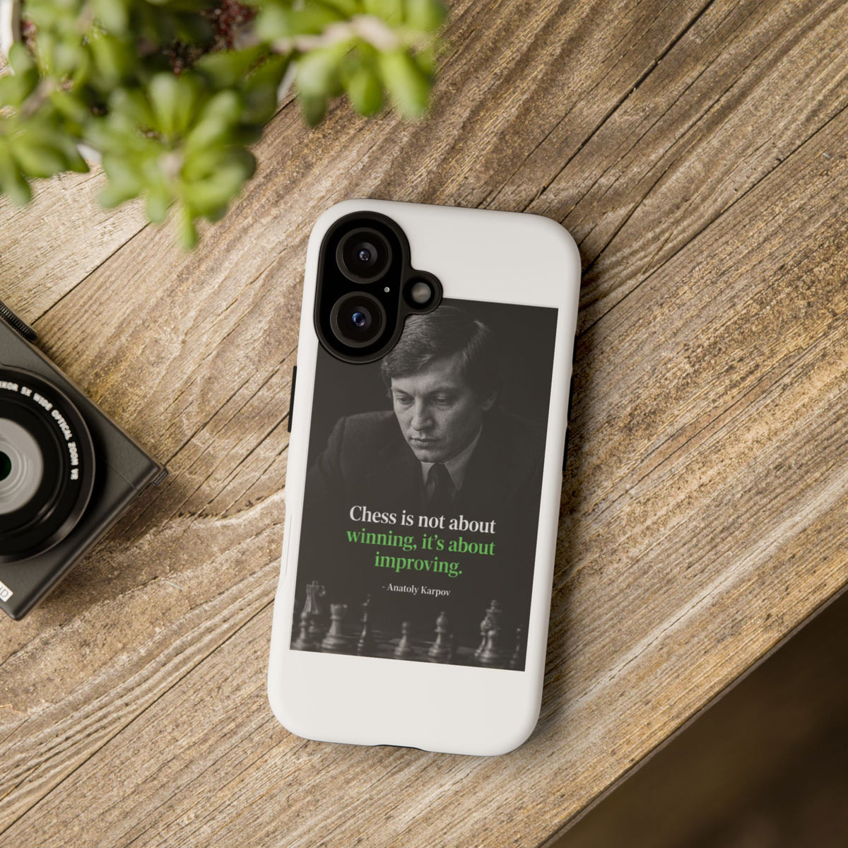 Chess Quote Phone Case — Anatoly Karpov 'Chess is not about winning, it's about improving'