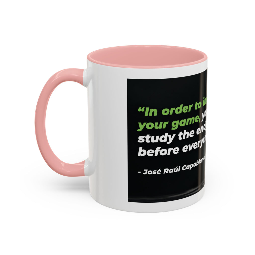 Accent Coffee Mug — "To Improve Your Game, Study the Endgame" José Capablanca Chess Quote