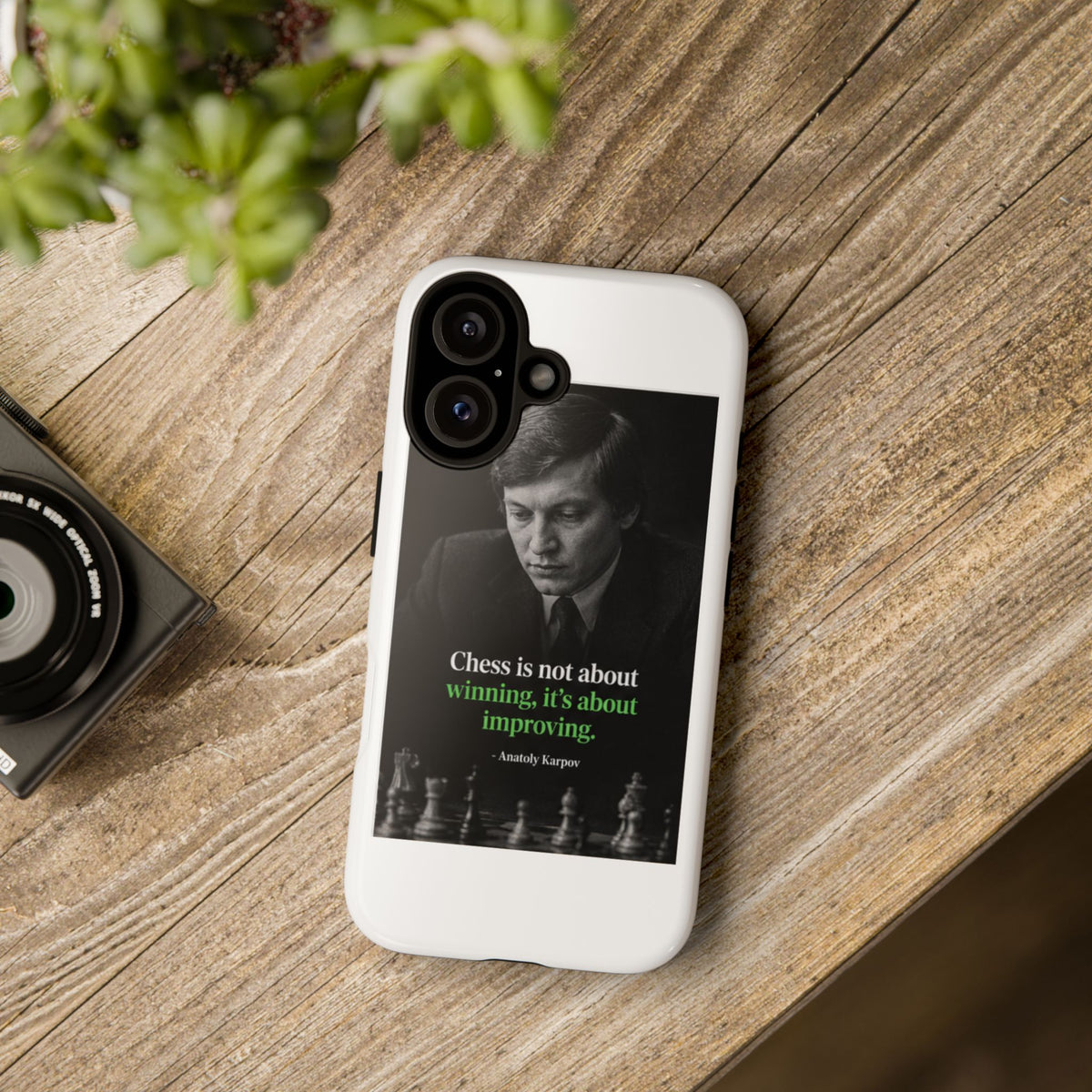 Chess Quote Phone Case — Anatoly Karpov 'Chess is not about winning, it's about improving'