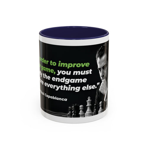 Accent Coffee Mug — "To Improve Your Game, Study the Endgame" José Capablanca Chess Quote