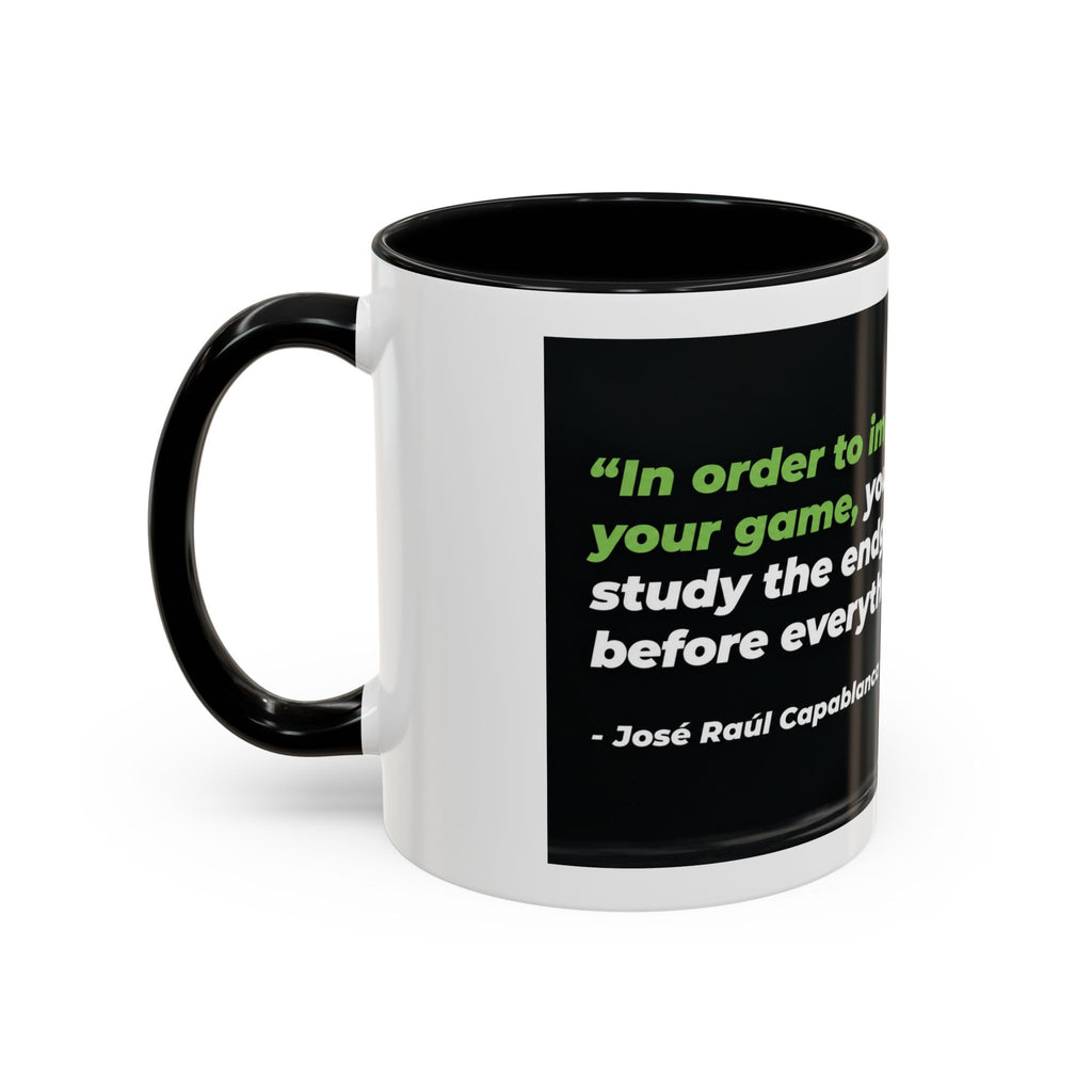Accent Coffee Mug — "To Improve Your Game, Study the Endgame" José Capablanca Chess Quote
