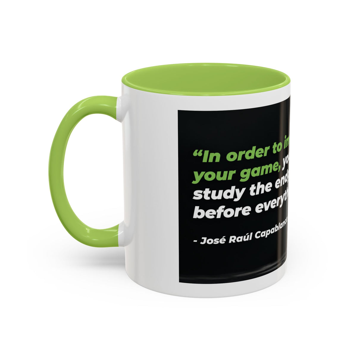 Accent Coffee Mug — "To Improve Your Game, Study the Endgame" José Capablanca Chess Quote
