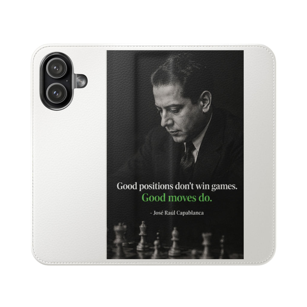 Chess Quote Flip Case — 'Good Positions Don't Win Games. Good Moves Do.' Wallet Phone Cover