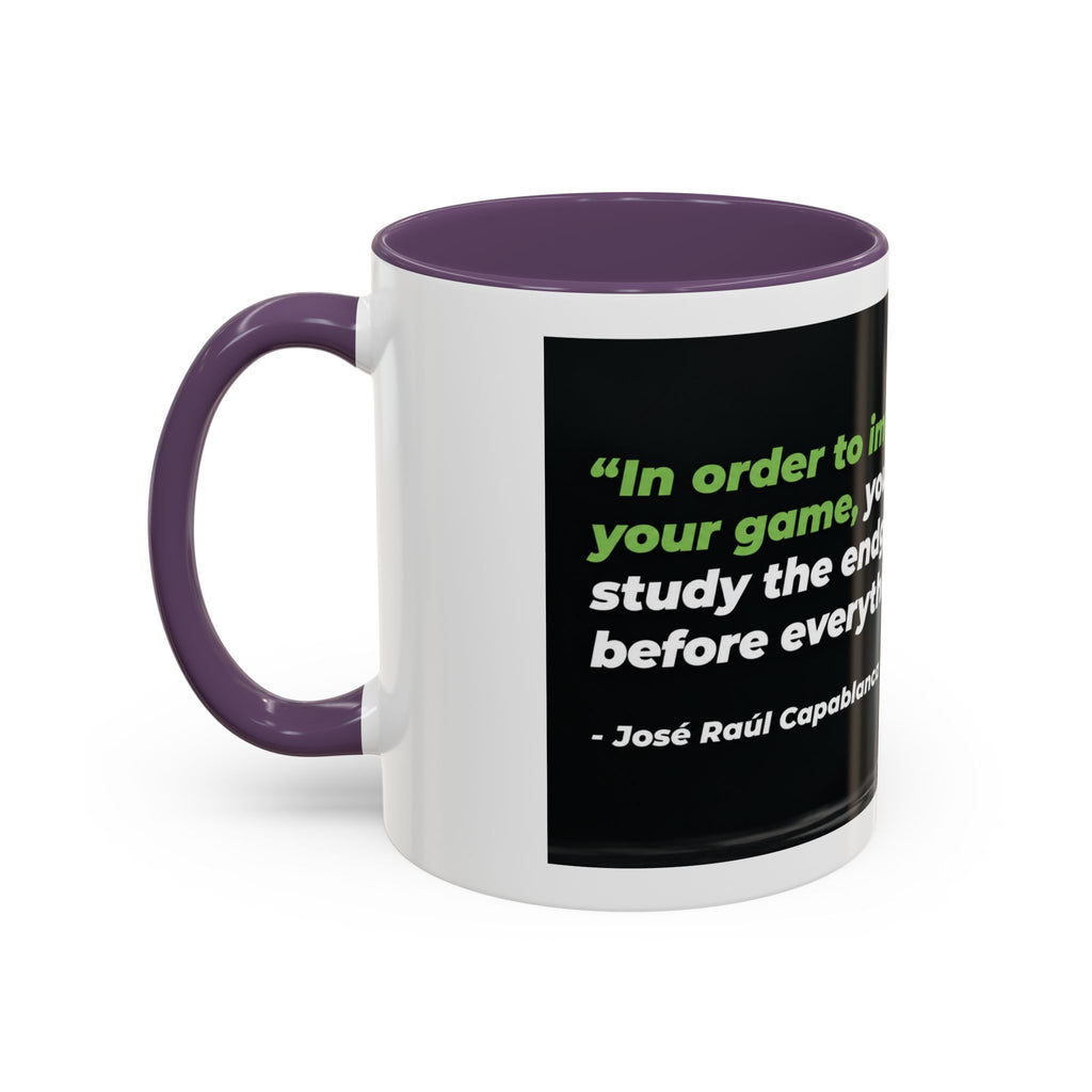 Accent Coffee Mug — "To Improve Your Game, Study the Endgame" José Capablanca Chess Quote