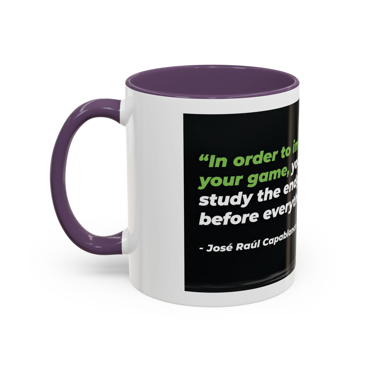 Accent Coffee Mug — "To Improve Your Game, Study the Endgame" José Capablanca Chess Quote