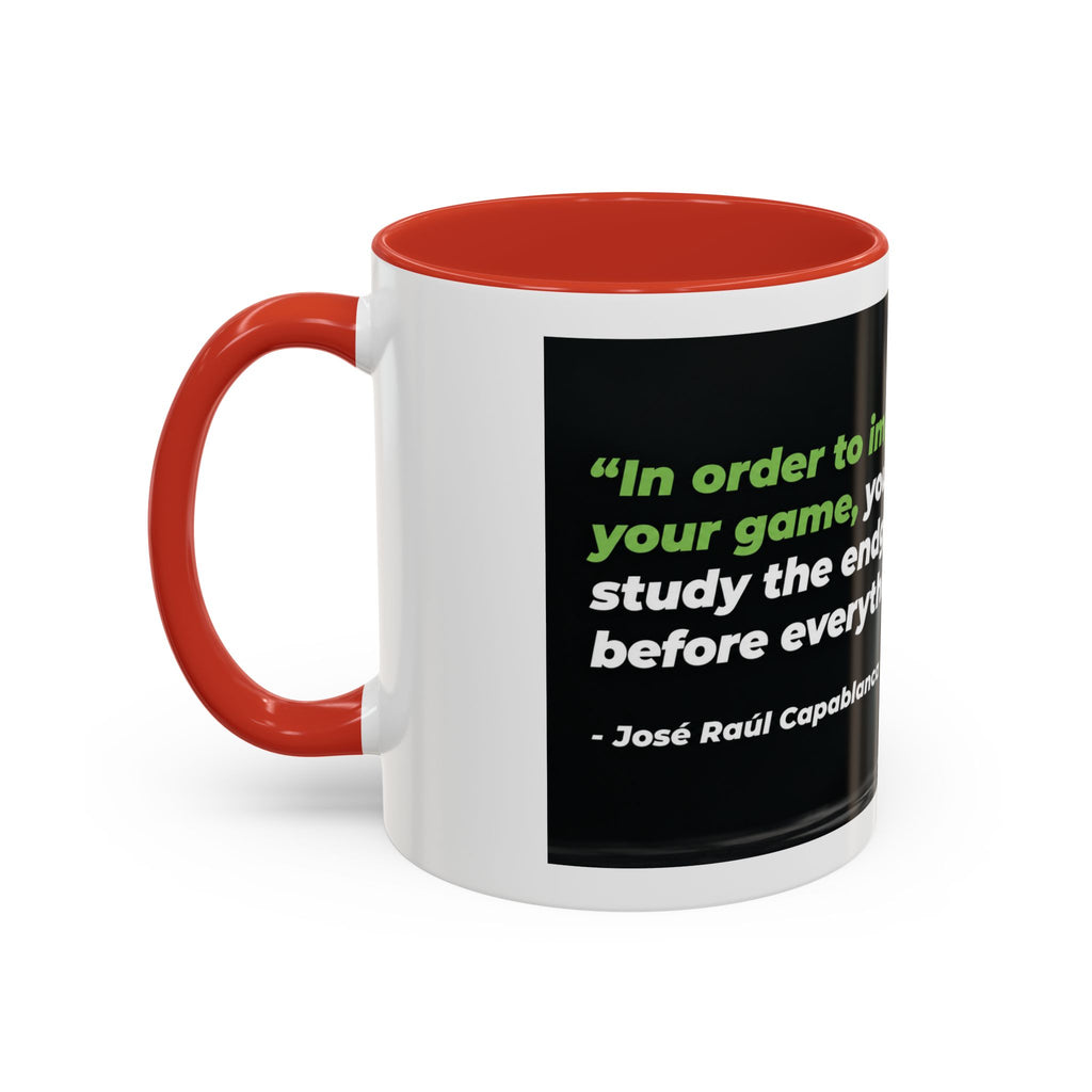 Accent Coffee Mug — "To Improve Your Game, Study the Endgame" José Capablanca Chess Quote
